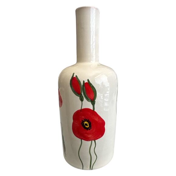 Hand Painted Poppies Signed Italian Pottery Long Neck Bottle L Bai - Picture 5 of 9